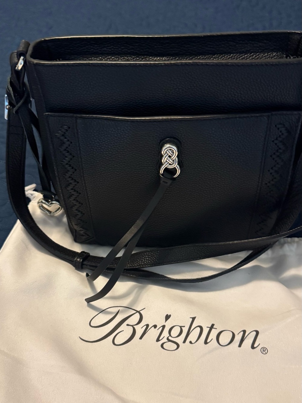 Organizer - Brighton Black Leather Crossbody with Knot Tassel Accent Like New